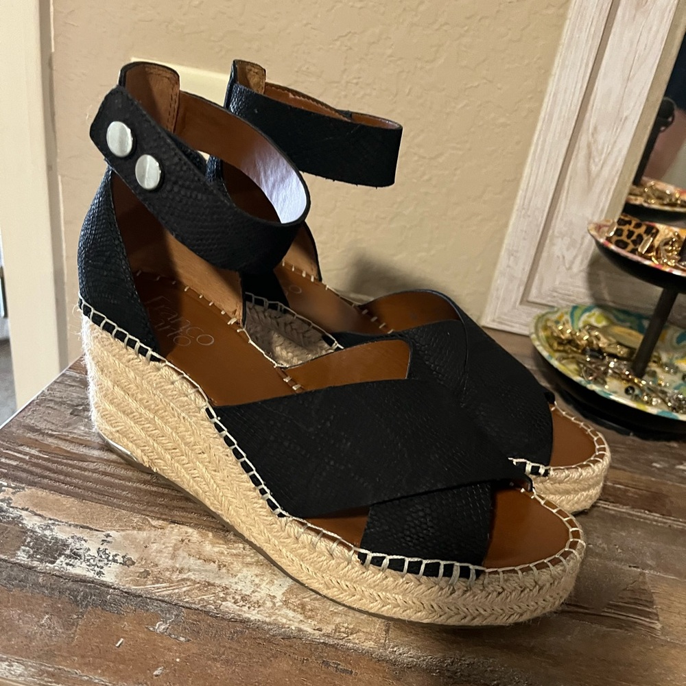 Franco Sarto black, silver, wedge sandal